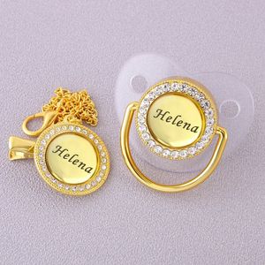 Personalizzato con qualsiasi nome BlingBling Ciuccio trasparente e clip Chupete de bebe Neonato Alimentazione BPA gratuito per baby shower regalo 210226