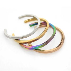 Simple C-shaped Bracelet Titanium Steel Open Bangle Cuff Bracelet High Quality Polished Fashion Jewelry Q0719