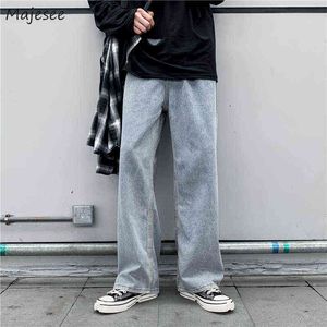Solid Mopping Baggy Jeans Men Plus Size 3XL Chic All-match Chic Autumn Wide Leg Trousers All-match Korean Style Streetwear Retro G0104