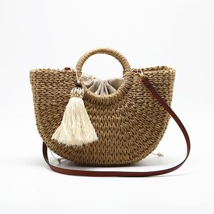 Womens Straw Hand-woven Messenger Bags Bohemian Shoulder Summer Moon Shape Seaside Resort Women Tote Bag