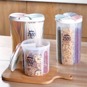 Caixa de armazenamento selado grãos crisper alimento tanque de armazenamento doméstico cozinha cozinha recipientes para cereais secos medir copos ferramenta de cozinha 210315
