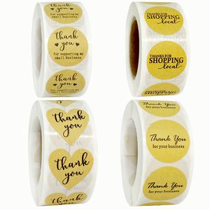 1 inç 500 adet / rulo Kahverengi Kraft Kağıt Teşekkürler Yapışkan Etiketler Etiketler Pişirme DIY El Yapımı Kendinden Mühür Paketleme Etiketi
