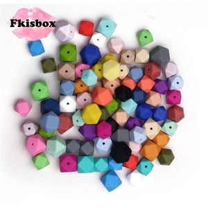 50st Mat Silikonpärlor Hexagon 17mm DIY Baby Chew Necklace BPA Gratis Nursing Smycken Silicona Bead Tanding Sparm Toys 211106