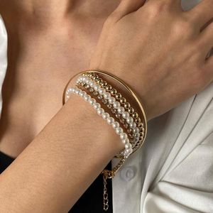 Charm Bracelets 5-piece Set Bracelet Gold Color Beaded Punk Pearl For Women Crystal & Bangles Jewelry Bileklik CF30