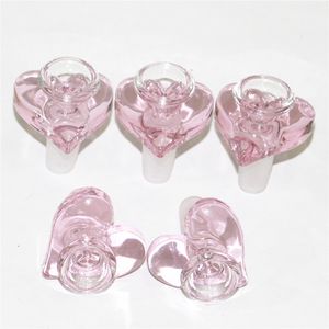 Tigela de vidro de cachimbo de água em forma de coração rosa de 14 mm masculino Articulação tabaco mão tigela peça acessórios para fumar para Bong Water Pipe Oil Rig