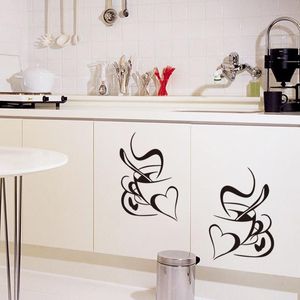 Vägg klistermärken 2021 dubbel kärlek kaffekopp klistermärke dekaler restaurang kök borttagbart diy heminredning konst väggmålning