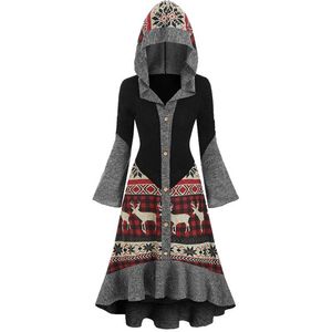Wholesale ethnic print vestidos resale online - Casual Dresses Retro Ethnic Style Women Hooded Dress Printed Clashing Ruffle Long Sleeve Halloween Party Embellished Button Vestido Mujer