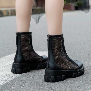 Aphixta Plus Big Size 42 43 Summer Breathable Platform Boots Lace-up 6cm Thick Sole Women Back Zipper Height Increasing Boots Y0910