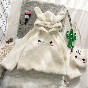 Bunny Hoody женщин милый кролик ухо студент толстовки с длинным рукавом большой размер сладкое теплое пальто зима / весенняя мода уличная одежда 20110