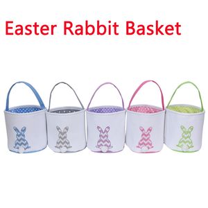 5 Stili Easter Bunny Bucket Festive Wavy Line Coniglio Body Portable Basket Cute Pompon Fluffy Tail Tote Bag Eggs Hunt Borsa per bambini