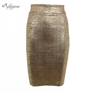 Summer Women's Bandage Pencil Skirt Celebrity Party Sexy Bodycon High Waist Knee Length 210527