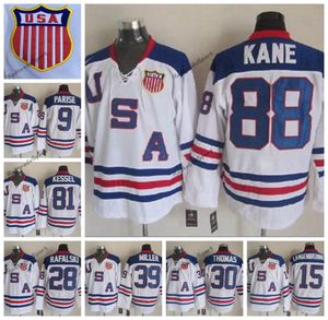 2010 Nation Team Hockey Jerseys 88 Patrick Kane 9 Zach Parise 39 RYAN MILLER 81 PHIL KESSEL 30 Tim Thomas 15 Jamie Langenbrunner White Stitched Jersey S-XXXL