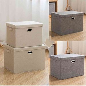 Folding Linen Fabric Storage Boxes & Bins Home Organizer With Lid For Toy Clothes Underwear 210922