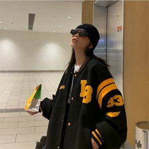 Übergroße Jacke Frauen Koreanische Mode Kleidung Sweatshirt Plus Samt Herbst Winter s Baseball College Bomber 211014