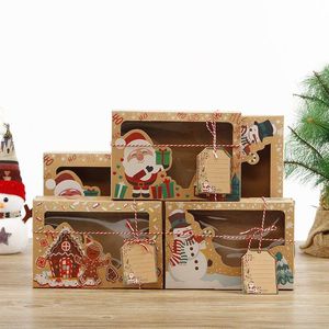 Büyük Çerez Kutuları toptan satış-Hediye Paketi Noel Kağıt Kutuları Büyük Boy Xmas Şeker Kek Kurabiye Ambalaj Kardan Adam Santa Claus Card Ile Paketleme Kutusu