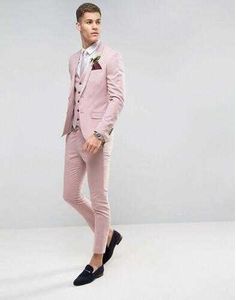 Skräddarsydda Rosa Män Bröllopskläder Slim Fit Groom Prom Party Blazer Male Tuxedo Jacka + Byxor + Vest kostym äktenskap Homme Terno x0909