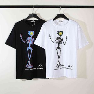 Men T Shirt Hip Hop 2022 Black White Streetwear Tshirt Dance Skulls Print Harajuku Summer Short Sleeve T-Shirt Cotton Tops Tees G1217