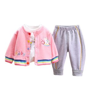 Fashion Kids Unicorn Designer Clothing Sets 1-5T Baby Girls Vivid Cotton Cardigan Suit Tops +Sweater+Pants=3PCS/Set