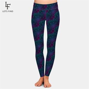 LetsFind Sexy Mandala Estilo Impressão de mulheres leggings moda cintura alta plus tamanho poliéster macio calças estrias 211204