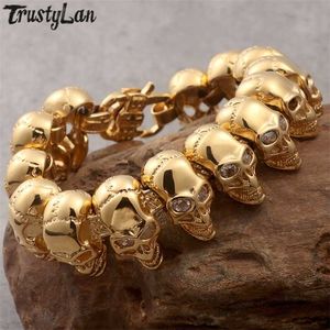 316L Stainless Steel 8.6" Large Skull Hand Chain Mens Bracelets For Men Cool Punk Rock Skeleton Biker Jewelry Polished 211124