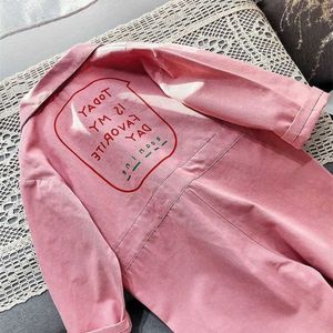 Barnkläder Jumpsuit Höst Söt tjejer Casual Letter Tooling Denim Baby Barnkläder Japanes Koreansk stil 1-7 Y 211101
