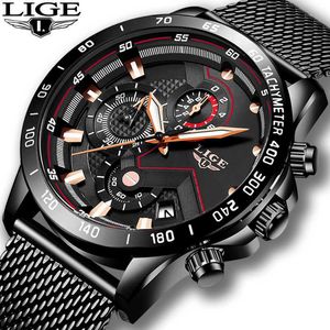 Montre Homme Lige Classic Business Quartz Watch Mens Klockor Toppmärke Luxury Mesh Belt Armbandsur Vattentät Klocka + Box 210527