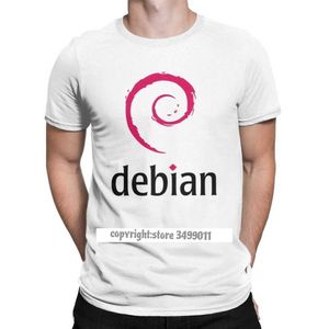 Debian Linux Tshirts Män Vintage Premium Cotton Tees Crewneck Fitness T Shirts Party Streetwear 210629
