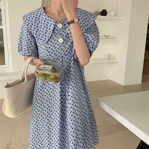 Slim Summer Peter Pan Collar Femme Party Streetwear Prom Florals Chic All Match Vestidos Retro Mini Abiti 210525