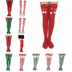 Christmas Ornaments Socks Striped Long Stockings Christmas Decorations High Socks for Girls Striped Knee Socks navidad 2020 Noel 108