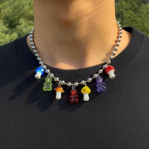 Anhänger Halsketten Sindlan stück Y2k Kpop Bär Silber Farbe Kette Halskette Für Männer Niedlichen Pilz Frauen Paar Emo Koreanische Modeschmuck Geschenk