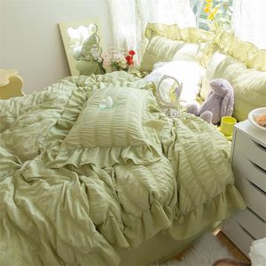 Wholesale soft bed sheets for sale - Group buy Bedding Sets Korean Style Lace Set Solid Color Seersucker Duvet Cover Bed Sheet Pillowcase Soft Cotton Home Textile For Kids Adults