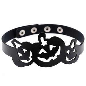 Halloween Necklace Choker Hollow Out Pumpkin Leather Collar Necklaces Button Adjustable Neck Band for women children fashion jewelry will and sandy