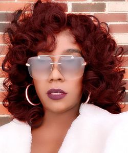 Korta lockiga afro peruker för svarta kvinnor 14 '' Brown Highlights Kinky Wavy med Bangs Söt Fashion Natural Looking Hair