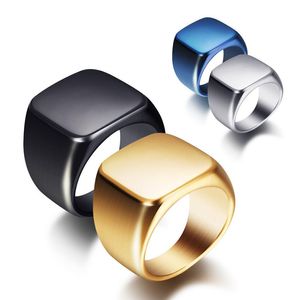 Pierścień Moda Pierścień Duży Szeroki Pieczęć Pierścionki Pozła Plated Titanium Stalowy Mężczyzna Palcowy Ring Srebrny Czarni Złoty Mężczyźni Biżuteria