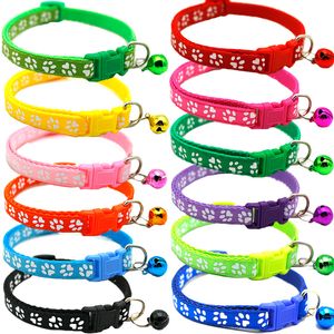 Multicolor Cute Dogs Cat Bell Positioning Collars Teddy Bomei Dog Cartoon Footprint Justerbar Buckle Collar Leads Necklace Pet Supplies JY0595