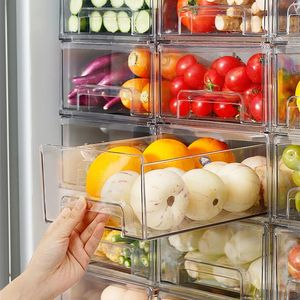 Kühlschrank-Aufbewahrungsbox, durchsichtige Lebensmittelaufbewahrungsbehälter, Obst, Gemüse, Fleisch, Gefrierschrank, Kühlschrank, stapelbarer Schrank, Küchenschublade, Organizer 210315