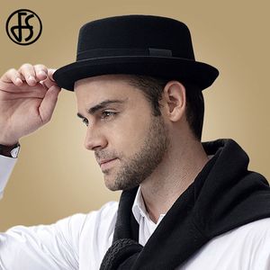 ビンテージポークパイハットメンズワイドブリムウールフェルトFedora Black Hat Mans教会ジャズリボンTrilby Panama Granssters Caps Gentlemen