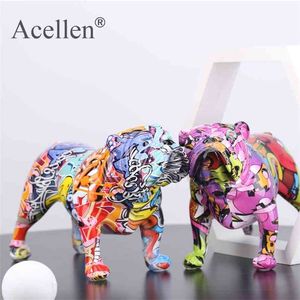 Yaratıcı Renkli Bulldog Figürinler Ev Dekor Modern Sanat Teksas Odası Kitaplık TV Kabine Hayvan Süs 210924