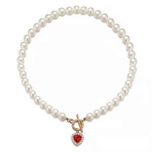 Vintage Korean Fashion Pearl Necklace Heart Pendant Grunge Cute Gothic Accessories For Women Aesthetic Streetwear Body Jewelry. G1206