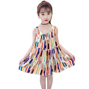 Dresses For Girls Rainbow Stirped Girl Ruffles Children Summer Costume 6 8 10 12 14 210528