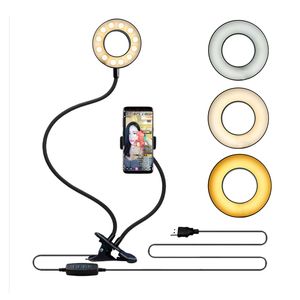 Universal Selfie Ring with Flexible Mobile Phone Holder Lazy Bracket Desk Lamp LED Light Live Stream Office Kitchen