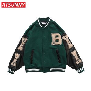 Atsunny casaco de inverno homens hip hop homens jaqueta de beisebol harajuku retro varsity jaqueta casual jaqueta moda casaco streetwear tops 210820