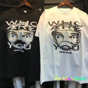 Black White Rhude Eye for T-shirt Men Women Who Are You Graphic Print Rhude Tee High Quality Cotton Short Sleeve 4Q81