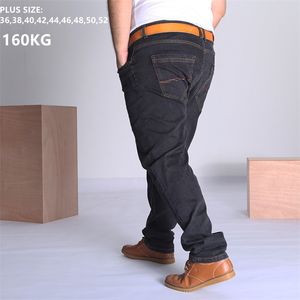 Черные джинсы мужские синий большой большой плюс размер 48 50 52 150 кг мужской джинс эластичный высокий талию человека свободно прямые джинсовые брюки брюки 210723