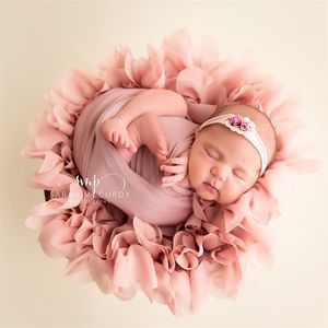 (Diamètre = 49 ~ 50 cm) Tapis de style fleur Coussin en mousseline de soie douce Couverture pour bébé Accessoires de photographie pour bébés Accessoires de séance photo nouveau-né 210309
