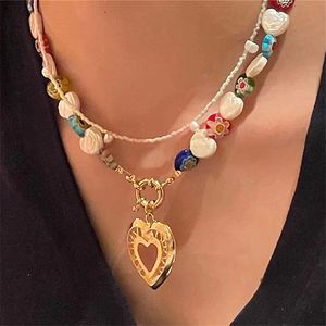 Star Same Flower Love Glass Pearl Necklace Female Bohemian Style Beaded Retro Kidcore Necklace Clavicle Chain Girlfriend