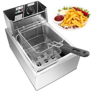 2021Hot Sales 2500W 6L Elektro-Fritteuse Kommerzieller Einzeltank-Arbeitsplattenkorb Pommes-Frites-Restaurant Kostenloser US-Versand