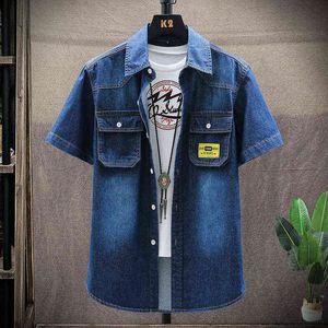 2021 летняя мужская джинсовая рубашка с короткими рукавами Корейский модный бизнес повседневные двойные карманы ковбойская куртка мужская высококлассный бренд G0105
