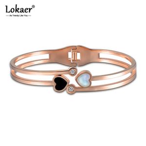 Lokaer Classic Titanium Steel Rose Gold Bransoletka Bransoletka Fine Jewelry Double Shell Heart Lovey Bangle Lover Jewelry B17002 Q0719