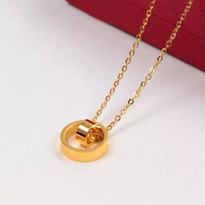 Love Necklaces Double round pendant sign stone Necklace Fashion Jewelry women rose gold and silver Retro Imitation Rhodium Plated Must-have for couples